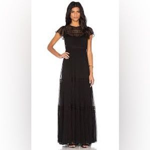Needle & Thread Black Lace Full Length Dress